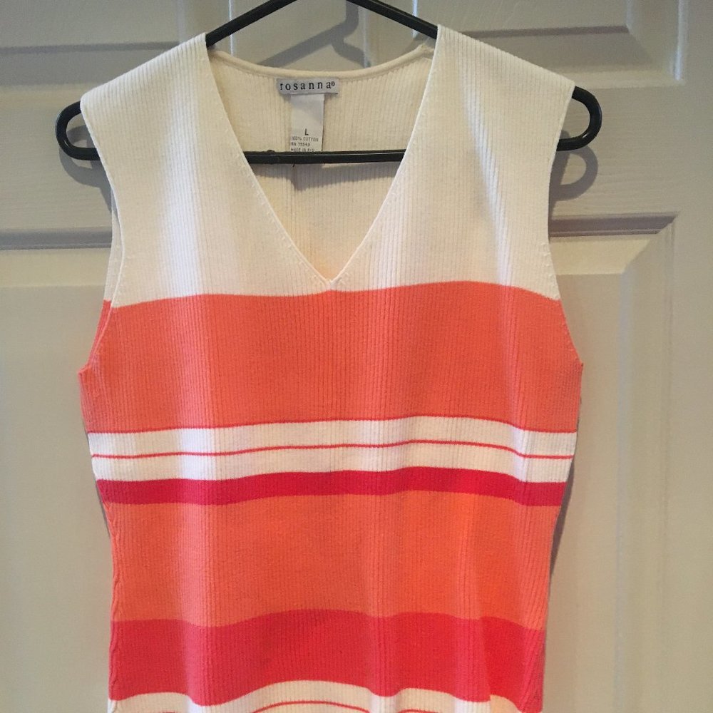 Vintage Rosanna Sweater Ribbed Knit Striped Orange and Red - Size Large